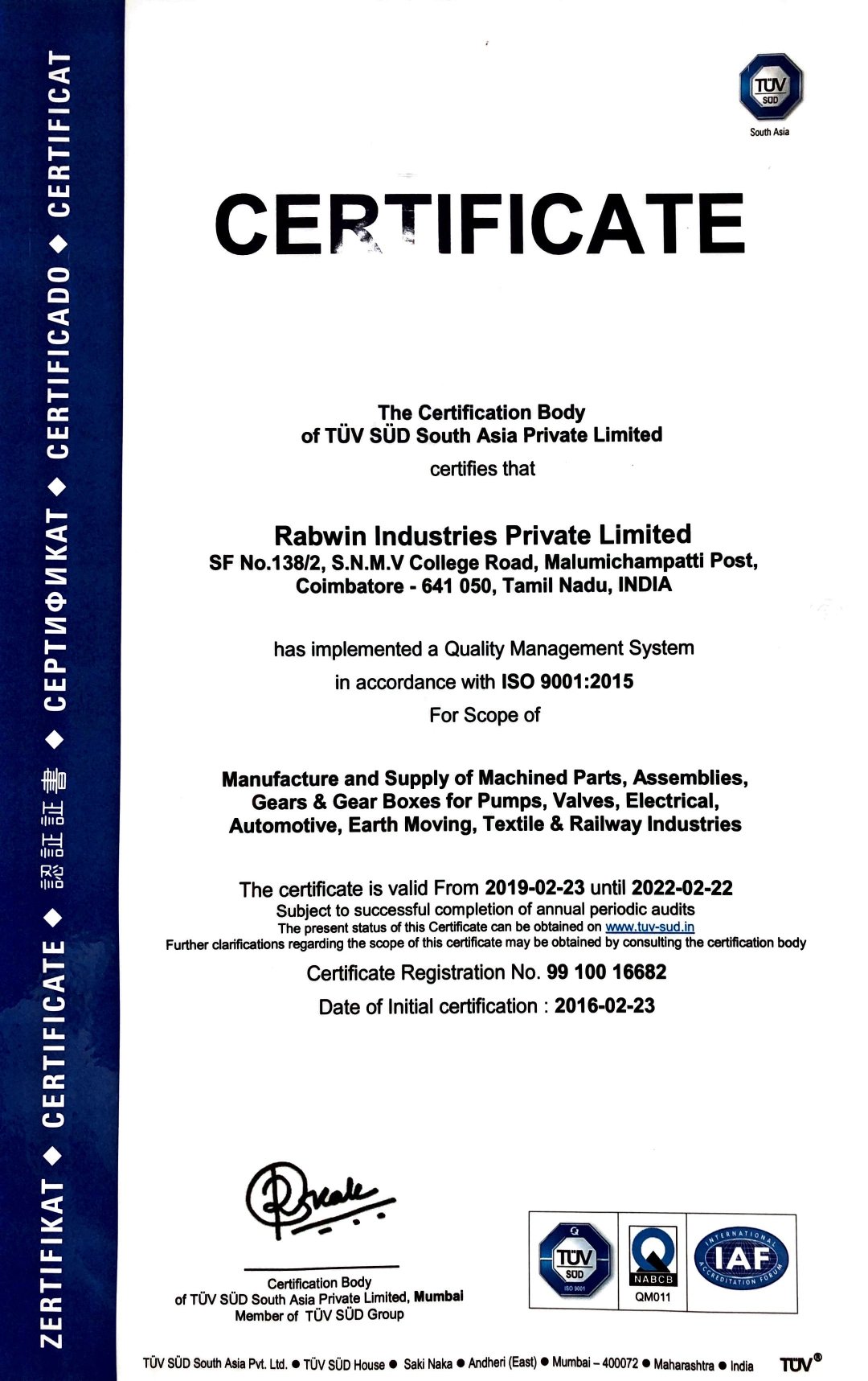 Certifications - Rabwin