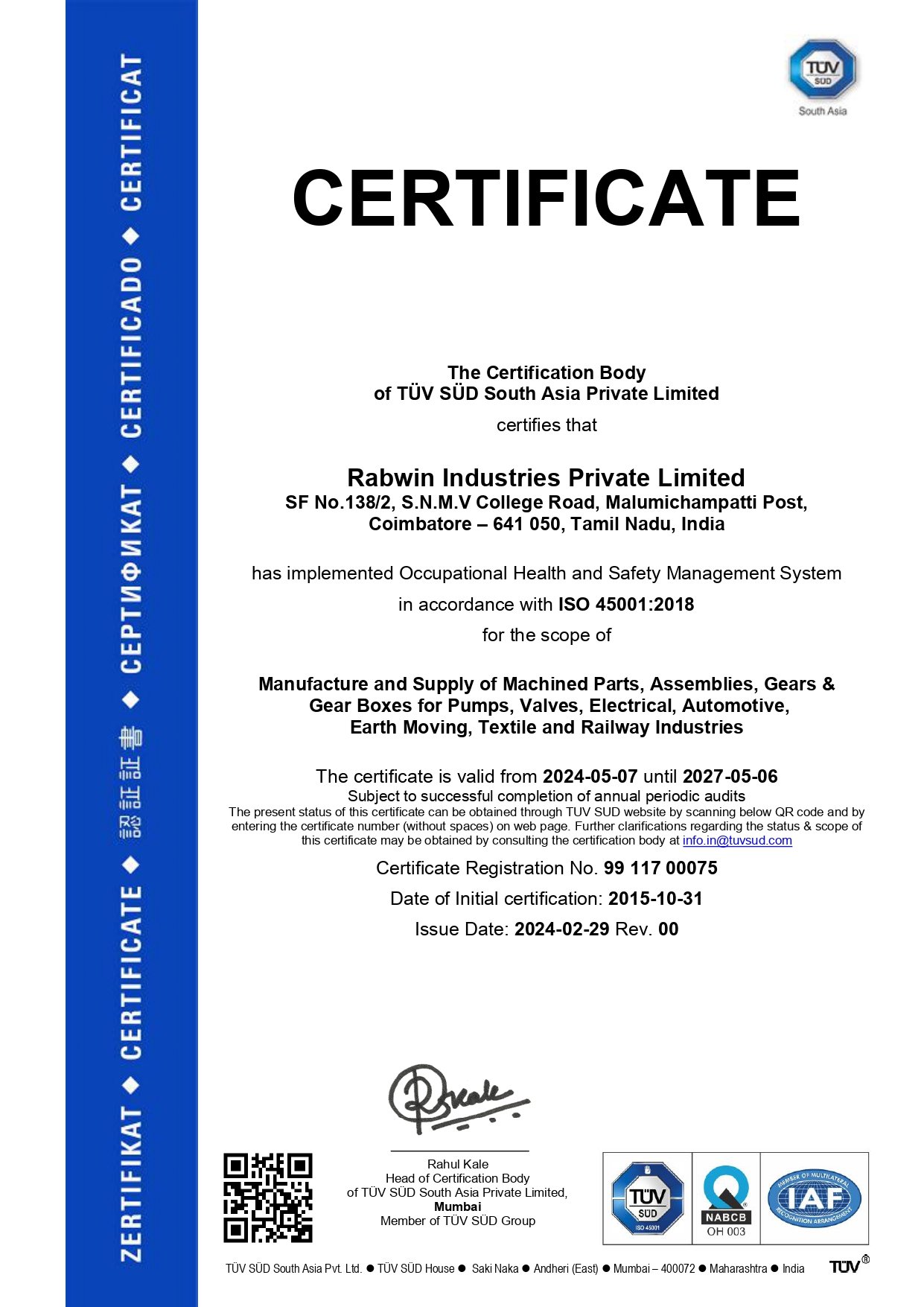 ISO 45001:2018Valid till: 2027-05-06