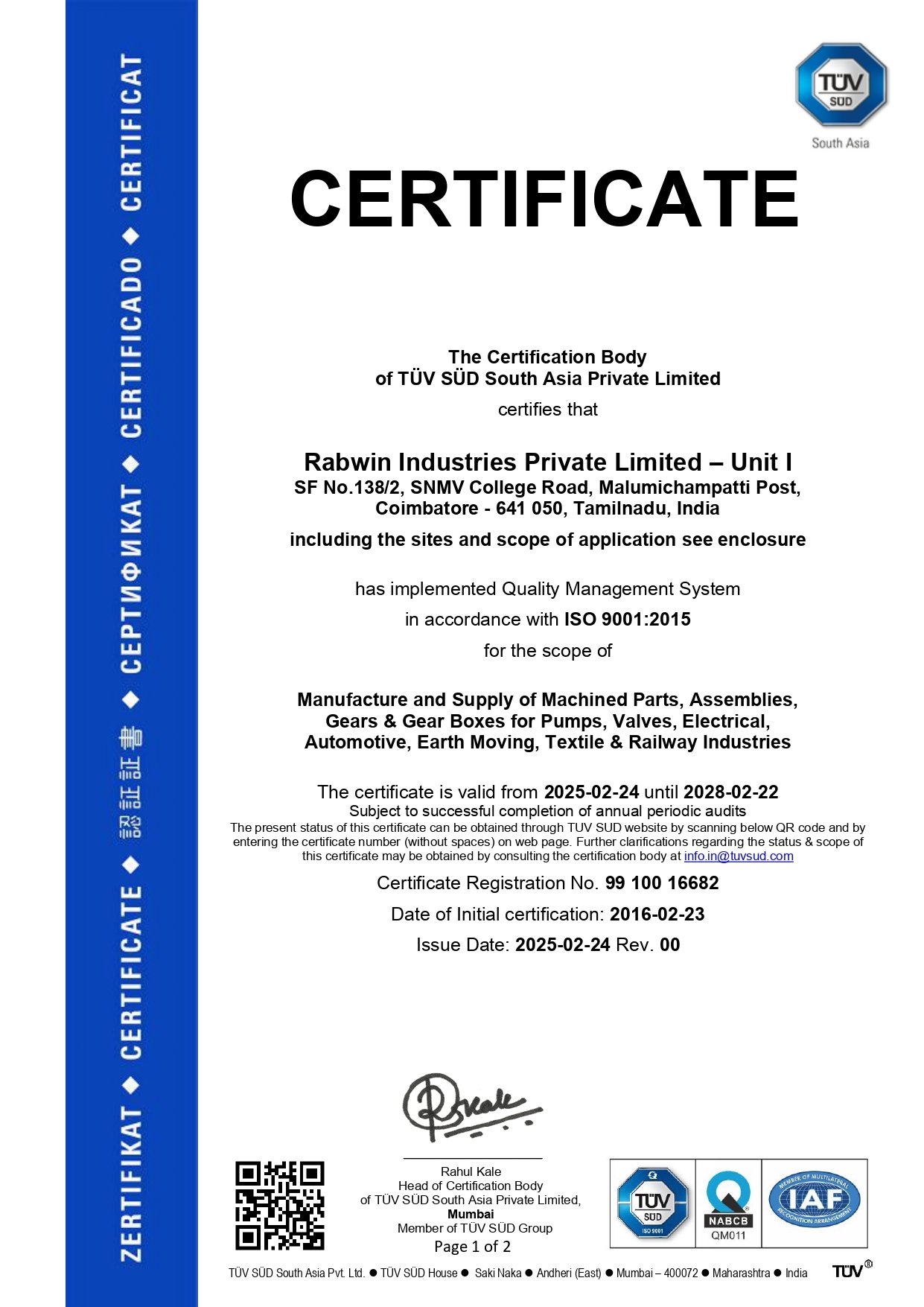 ISO 9001:2015Valid till: 2028-02-22